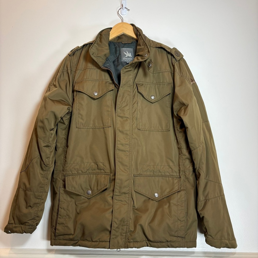 Spiewak Mens Medium Thinsulate Field Jacket Olive Brown‎ Stowaway Hood Utility